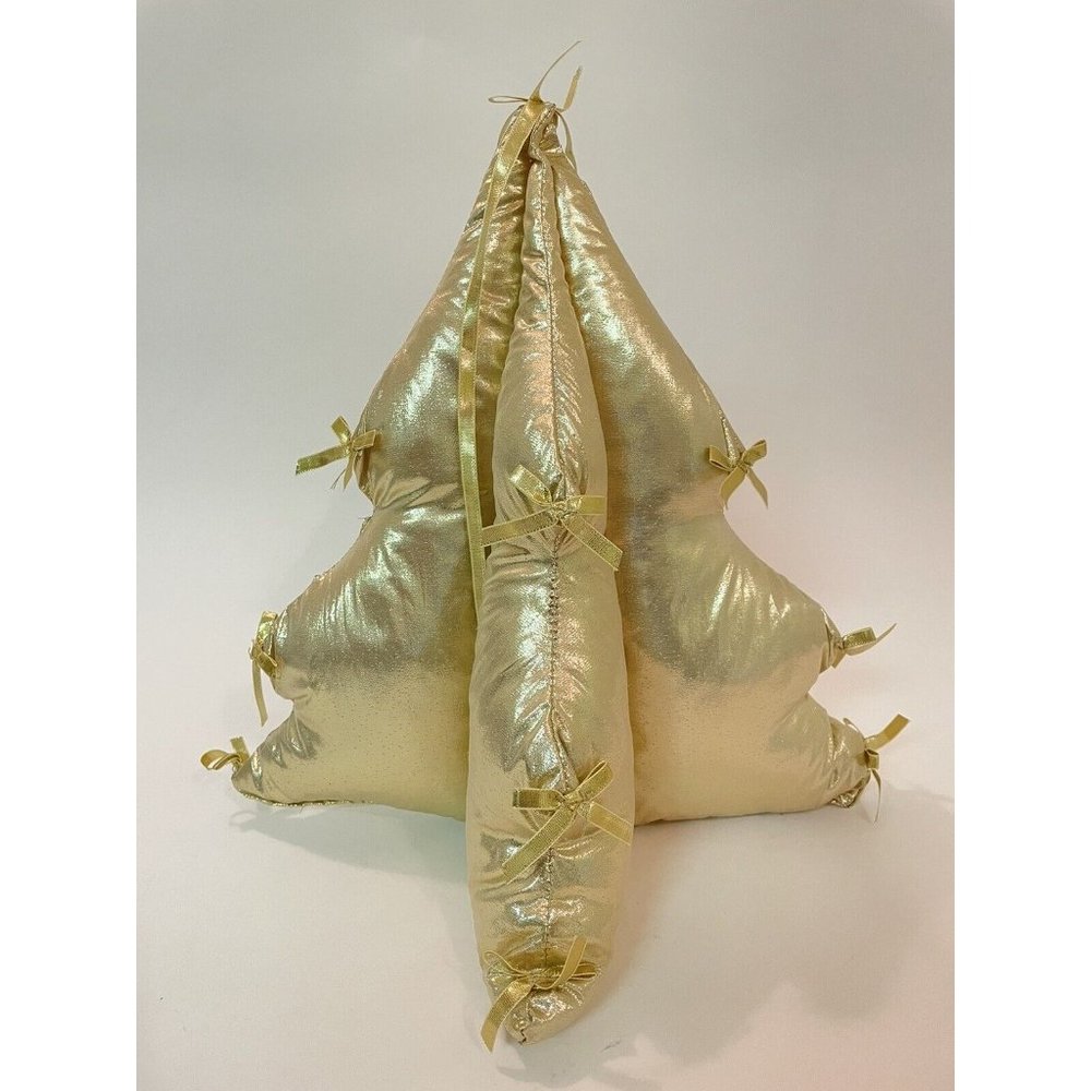 VINTAGE CHRISTMAS TREE Decor 3D Gold Lamé Fabric Stuffed 13”H Bows Details Lame